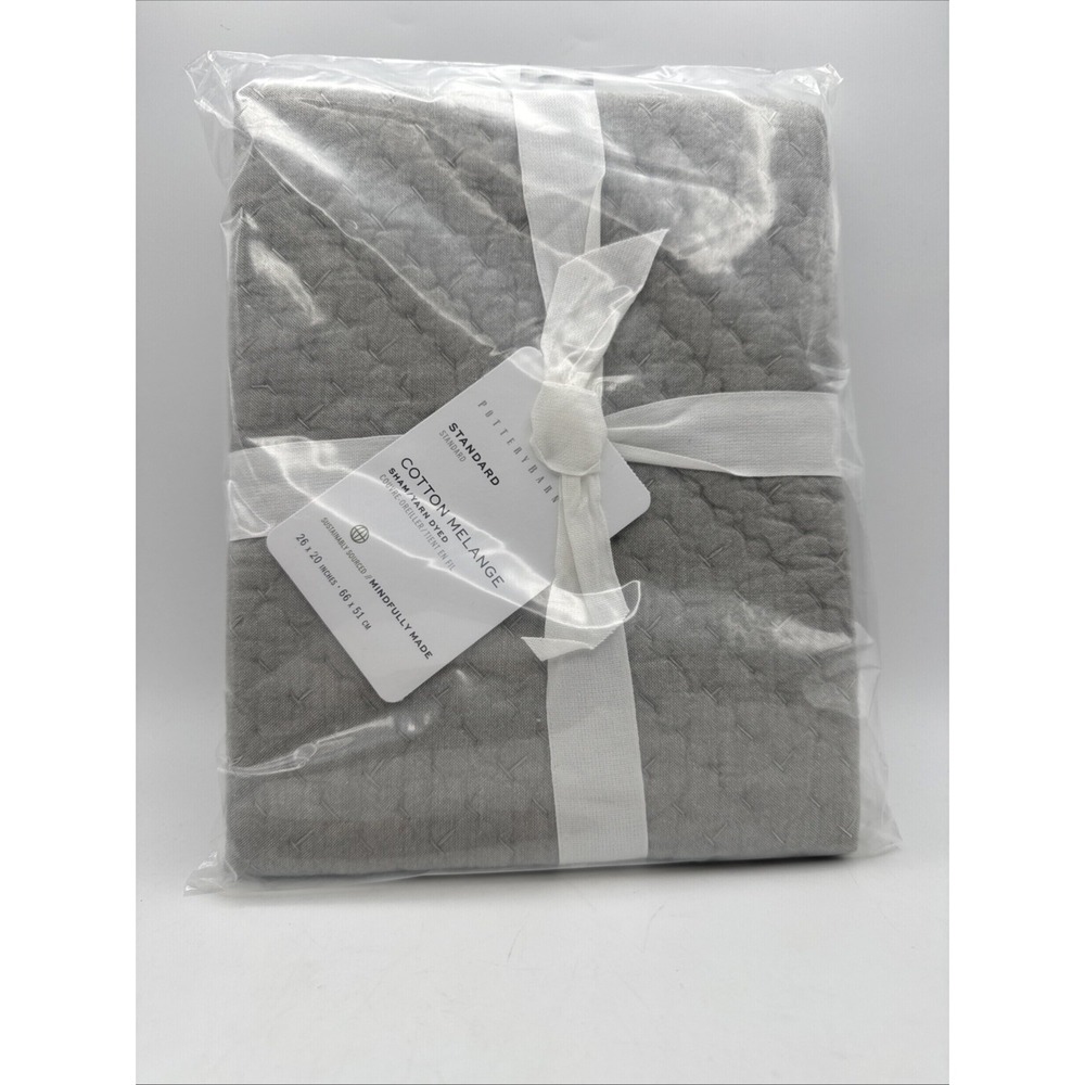 Pottery Barn Standard Pillow Sham Eucalyptus Green Cotton Melange Quilted Stitch